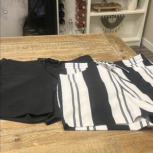 INC International Concepts Black and Striped Women's Athletic Shorts 2 Pair